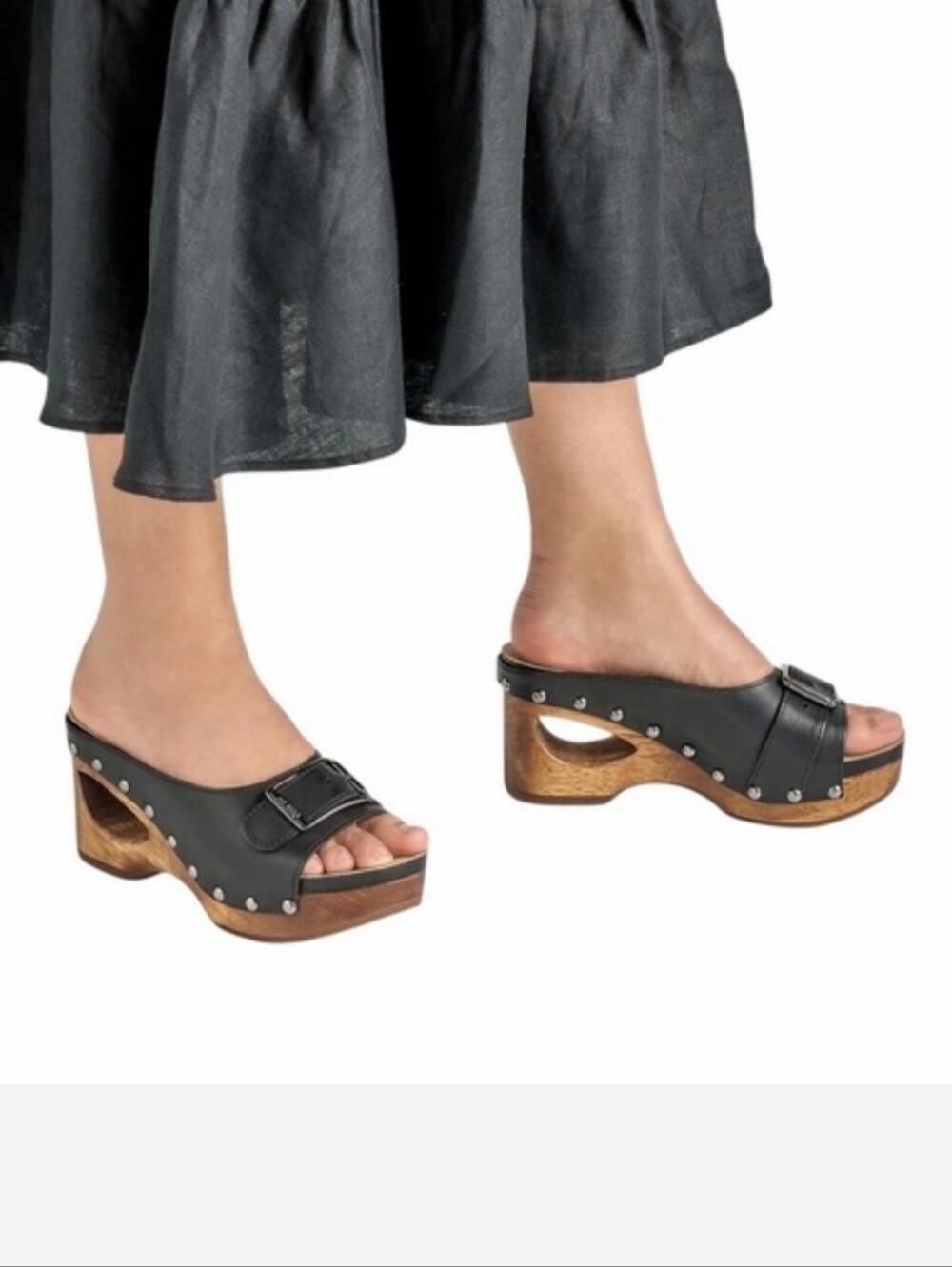 Dansko Adeline Black Leather Studded Wooden Clog Mules
